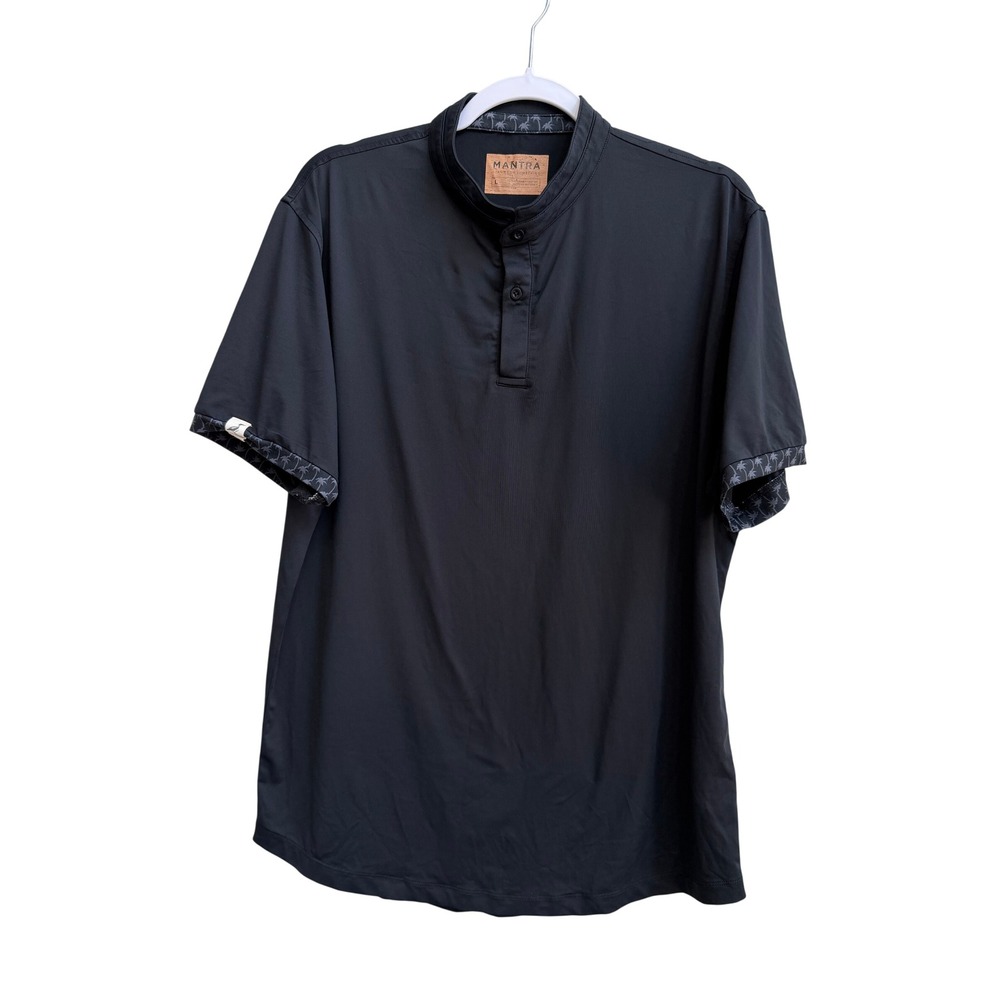 Mantra Mens Performance Polo Shirt Black Mandarin‎ Collar Recycled Stretch L